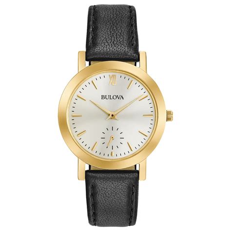 Bulova Womens Classic Silver Dial Yellow Gold Plated Steel Black