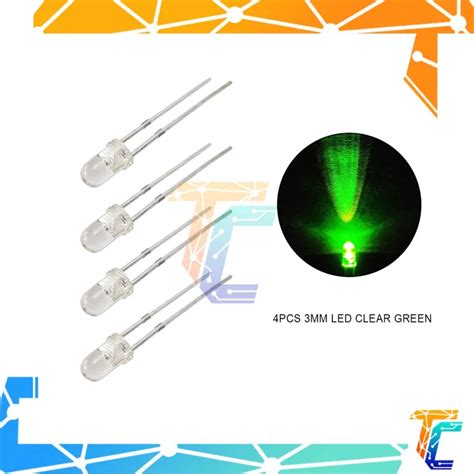 4pcs 3mm Led Clear Green F3 Ultra Bright 3MM Round Water Clear Green