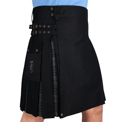 Mens Hybrid Black Cotton And Grey Watch Tartan Utility Kilt Dss Kilts