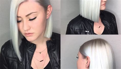 Shoulder Length Platinum White Asymmetrical Blunt Bob The Latest