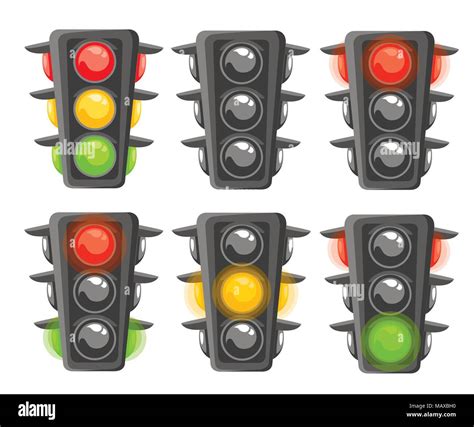 Set Of Traffic Light Sequence Vertical Traffic Signals With Red