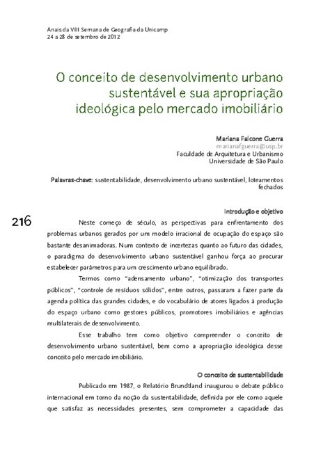 Pdf O Conceito De Desenvolvimento Urbano Sustentável E Sua