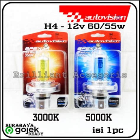 Jual Bohlam Lampu Halogen Xenon H4 12V 60 55W Yellow Dan Blue Glass