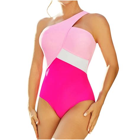 Xmmswdla Womens Color Block One Shoulder Insert One Piece Swimsuit