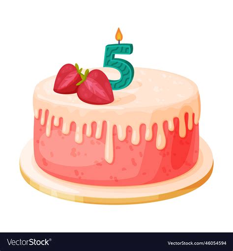 Candle On Birthday Cake With 5 Number Age Festive Vector Image