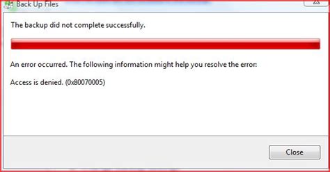 Backup Failed Access Is Denied 0x80070005 Microsoft Community