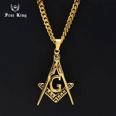 Masonic Symbol Pendant Necklace 24K Gold Finish Solid Stainless Steel