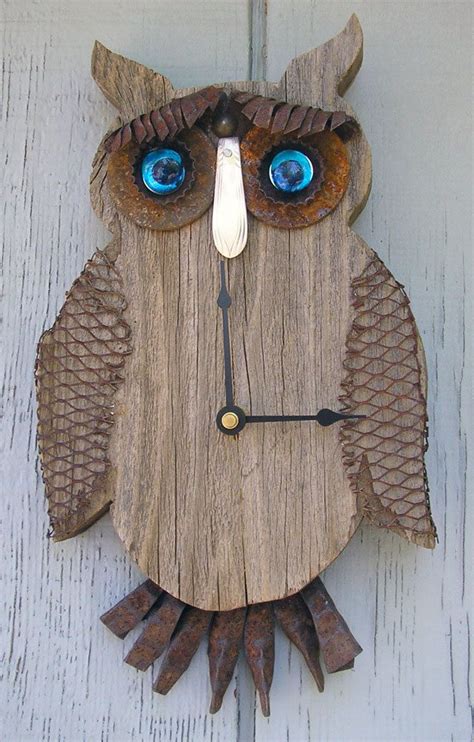 Blue Eyed Owl Clock Rustic Home Decor Wall Clock Industrial Ts