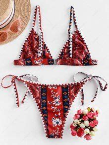 Zaful Bohemian Flower Whip Stitch String Bikini Swimsuit In Multi A