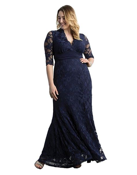 Kiyonna Womens Plus Size Screen Siren Lace Gown 1x Nocturnal Navy Lace