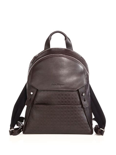 Lyst Ferragamo Gancio Stamped Leather Backpack In Brown For Men