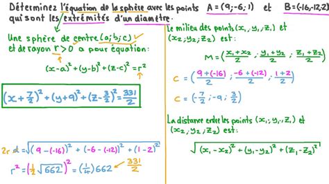 Vidéo question Déterminer léquation dune sphère en fonction des