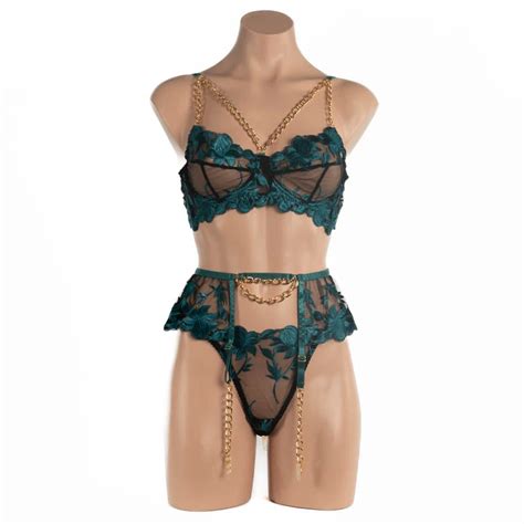 599 Octavia Chain 3 Piece Set Poison Rose Lingerie