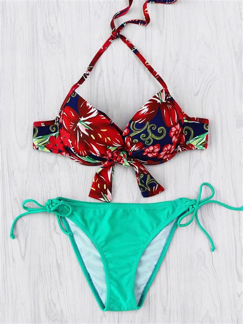 Knot Front Tie Side Mix And Match Underwire Bikini Set SheIn Sheinside