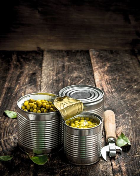 Canned Green Peas In A Tin Can With Opener Stock Image Image Of