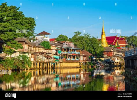 Thailand Chanthaburi Chanthaboon Waterfront Community Lined With