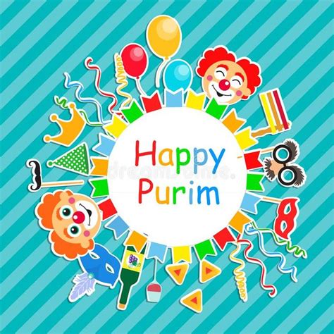 Cartão judaico do feriado do purim feliz os símbolos tradicionais do