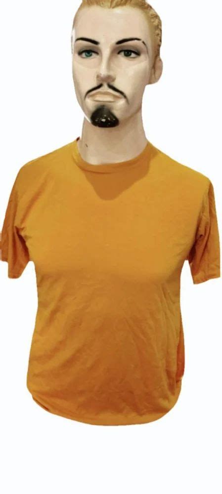 Plain Mustard Yellow Men Casual Wear Cotton T Shirt Round Neck At Rs