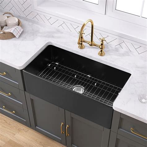 Getpro Farmhouse Sink Inch Fireclay Matte Black Kitchen Sink Apron