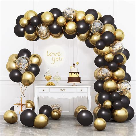 Black And Gold Balloons Garland Arch Kit With Black Gold Confetti