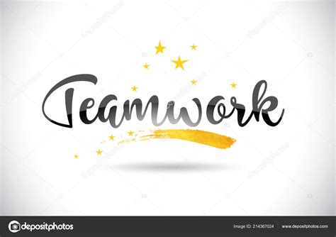 Teamwork Word Text Golden Stars Trail Handwritten Curved Font Vector