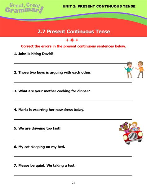 Esl Grammar Present Continuous Tense Error Correction