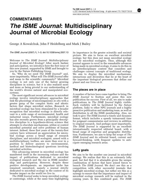 (PDF) The ISME Journal: Multidisciplinary Journal of Microbial Ecology