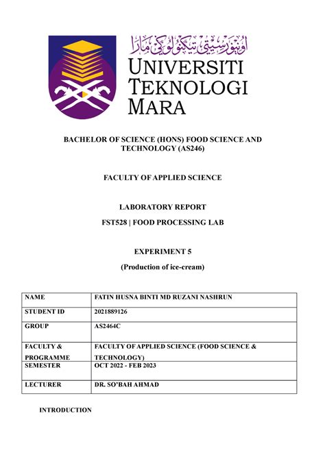 Exp 5 Ice Cream Pembuatan Aiskrim Bachelor Of Science Hons Food Science And Technology