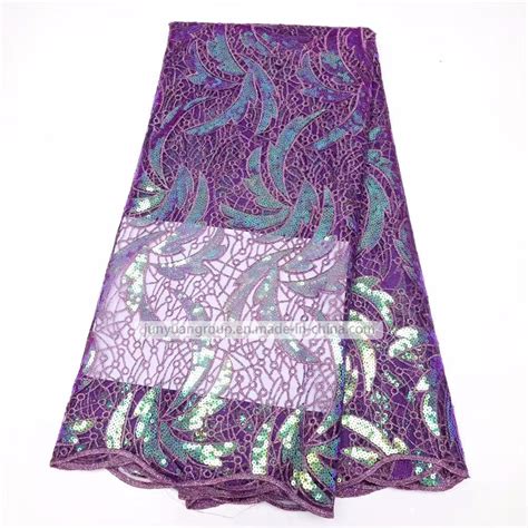 Bestway Latest Lace Materials French Purple Tulle Net Sequins