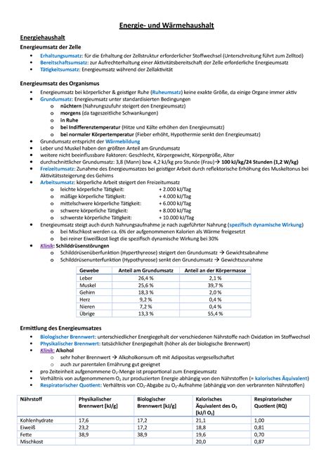 Energie Und W Rmehaushalt Kurzlehrbuch Physiologie Energie Und