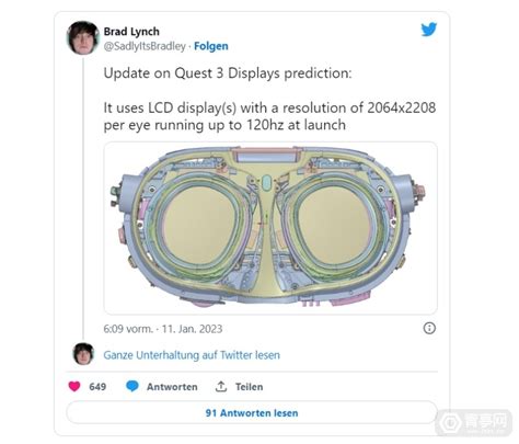 传quest 3将采用jdi Lcd屏，分辨率2064×2208，刷新率120hz腾讯新闻