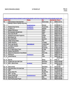 Fillable Online Bbs Ca BBS CE Provider List California Board Of