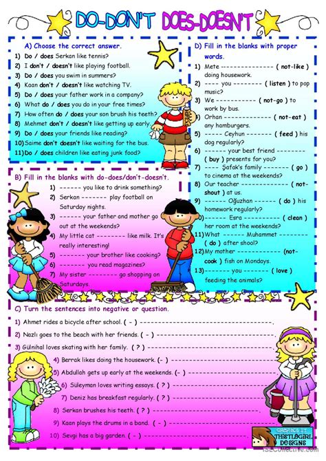 Do Don T Does Doesn T English Esl Worksheets Pdf Doc