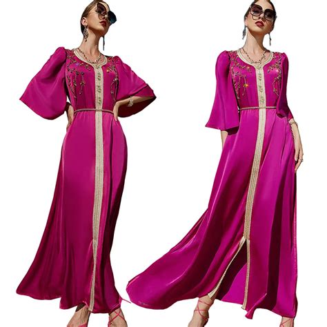 Abaya Robe Longue En Satin Pour Femmes Musulmanes Caftan De Duba Robe