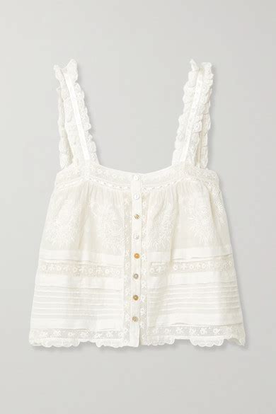 Loveshackfancy Sully Crochet Trimmed Embroidered Cotton Voile Top