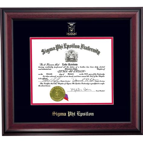 Sigma Phi Epsilon Black Red Traditional Membership Certificate Frame