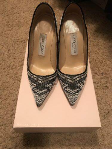 Jimmy Choo Woven Black And White Fabric Pumps 35 Gem