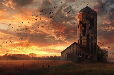 Premium Photo | An old farm barn at sunset