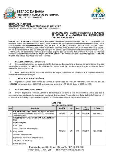 Preenchível Disponível CONTRATO QUE ENTRE SI CELEBRAM O MUNICPIO Fax