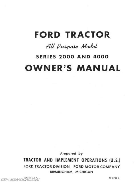 Ford 2000 And 4000 Tractor Operators Manual