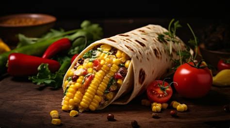 Premium Photo Yellow Humus Wrap With Corn And Pepper