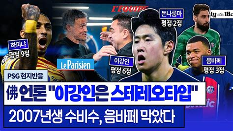 현지반응 최다 키패스 이강인 주요 활약상psg 바르셀로나와 명승부 챔스 8강 1차전 네이버 Tv