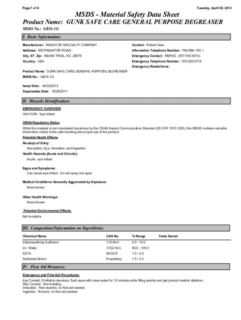 Fillable Online MULTI PURPOSE DEGREASER Safety Data Sheet Fax Email Print - pdfFiller