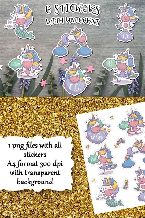 6 funny magical unicorn stickers bundle