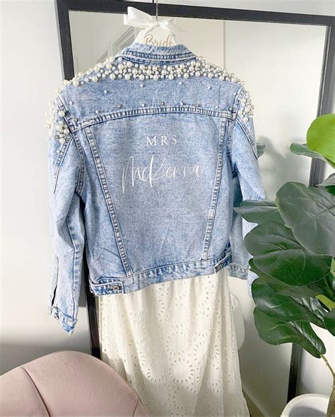 Gorgeous Luxe Denim Jacket With Pearl Personalized Bride Bridesmaid