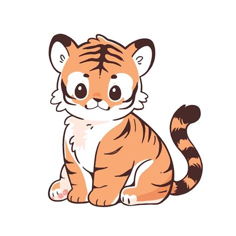 Un Mignon Tigre De Dessin Animé Assis Sur Un Fond Blanc Illustration