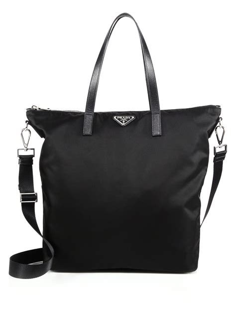 Prada Nylon And Leather Zip Tote In Black Lyst