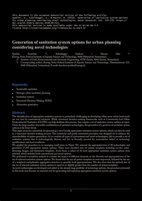 PDF Generation Of Sanitation System Options For Urban Planning