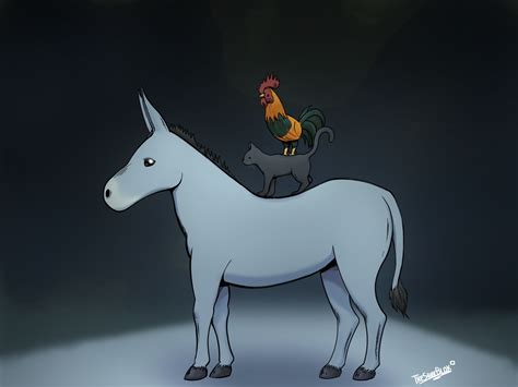 A rooster riding a cat riding a donkey by TheShokBlok on Newgrounds