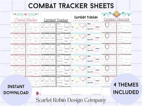 Multiple Themes DND Combat Tracker Cute DND Printables Initiative